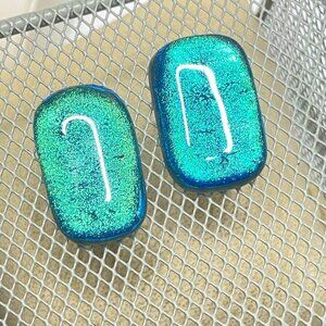 Dichroic Earrings Large Art Blue Green